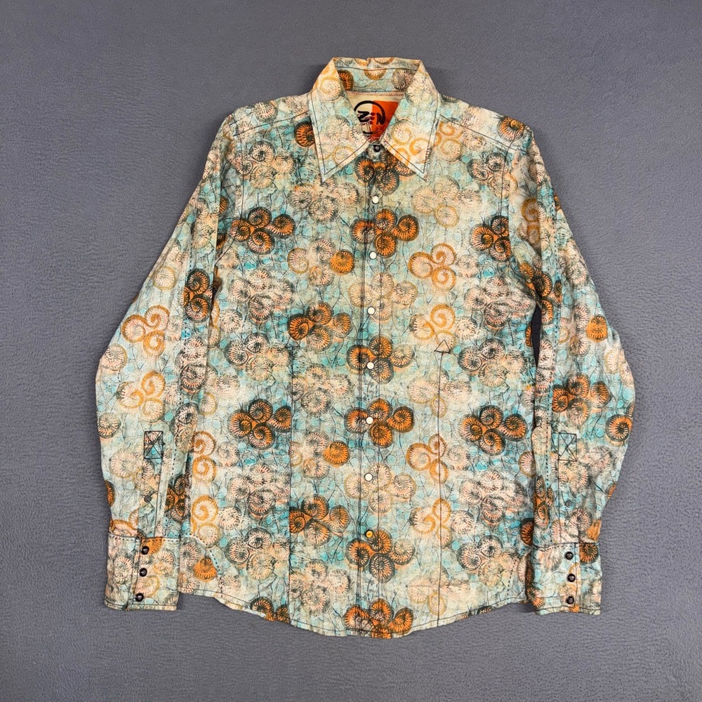 Robert Graham Zen Shirt Mens Medium Multi Color Batik Long Sleeve Pearl Snap